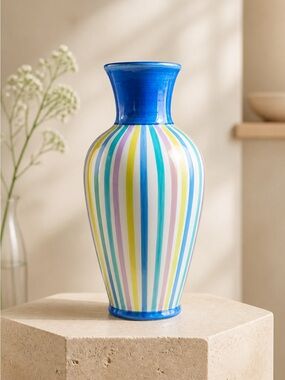 EUC Mikasa Broadway Laurie Gates Vase - Pastel Stripe Colors - LGA20
